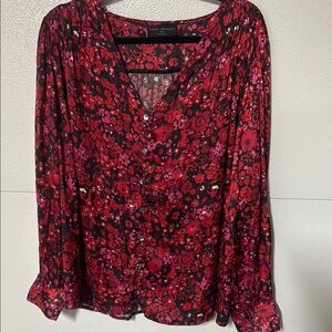 Lane Bryant Red and Black Long Sleeve Blouse
